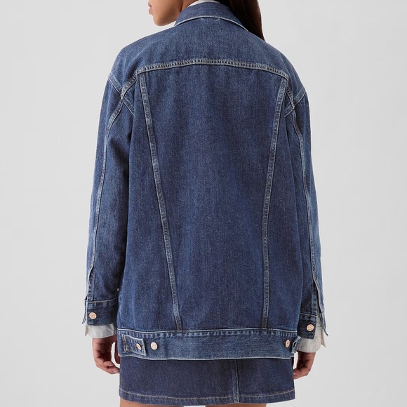 GAP OVERSIZED ICON DEMIN JACKET SZ PETITE LARGE IN MEDIUM BLUE INDIGO - Picture 3 of 9